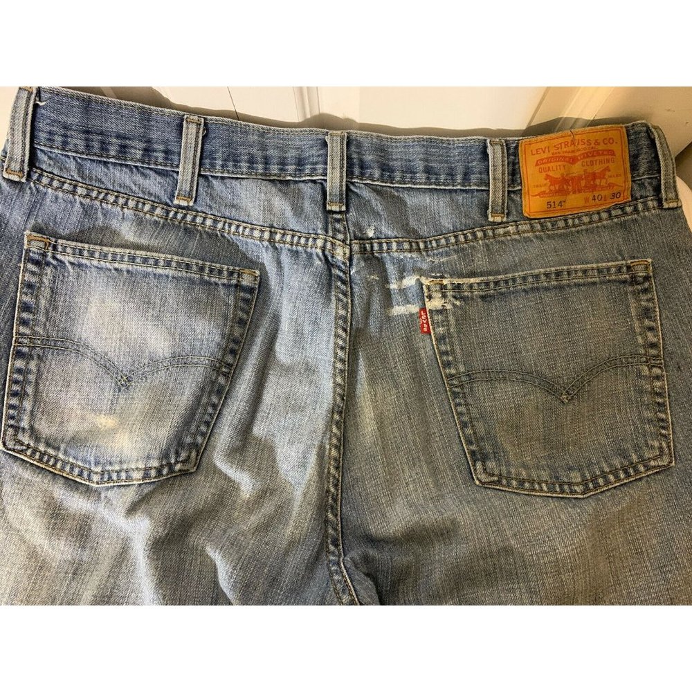 Levis Distressed Faded Blue Denim‎ 514 Jeans Slim Straight Leg Red Tab 40 x 30